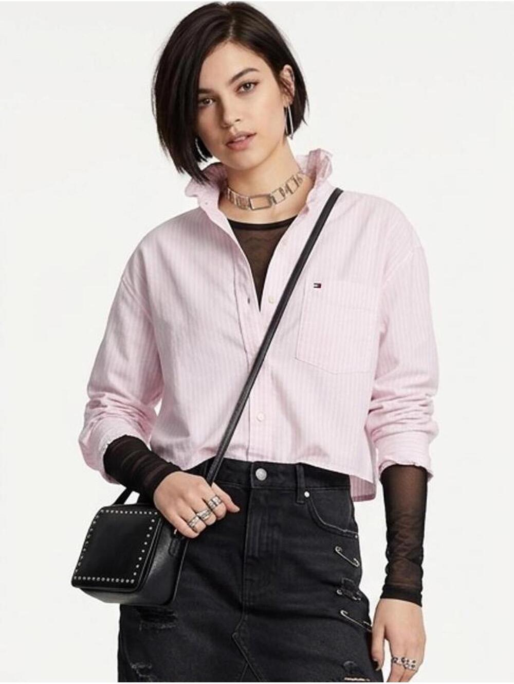 Tommy Hilfiger Pink Striped Ruffle Collar Button-Up Shirt - Picture 5 of 10